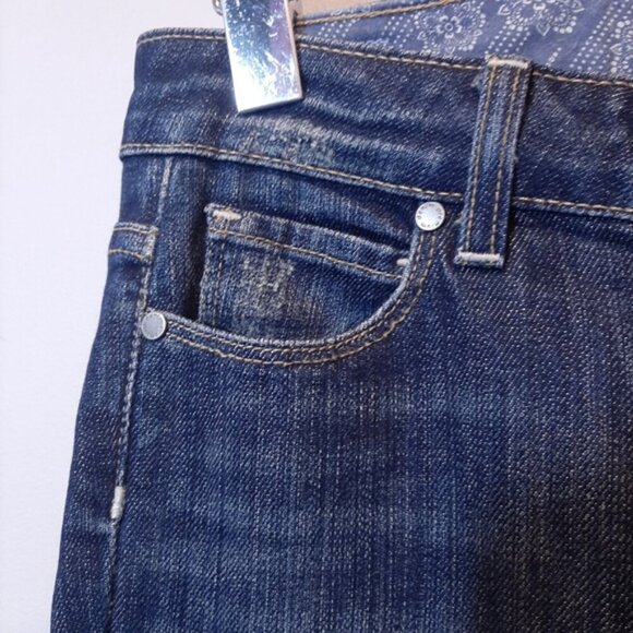 Paige Melrose Jeans Slim Straight Flared Distressed Dark Wash Low Rise Y2K Flaw - Picture 6 of 16